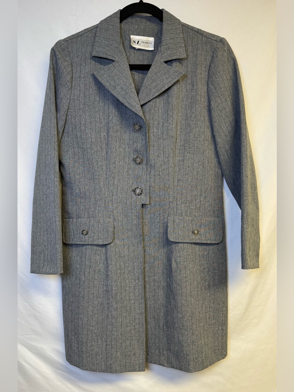 VTG SL Fashions Light Gray Pinstripe Longline Blazer